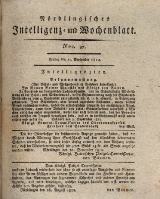 Nördlingisches Intelligenz- und Wochenblatt (Intelligenzblatt der Königlich Bayerischen Stadt Nördlingen) Freitag 11. September 1812