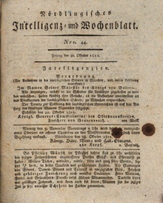 Nördlingisches Intelligenz- und Wochenblatt (Intelligenzblatt der Königlich Bayerischen Stadt Nördlingen) Freitag 30. Oktober 1812