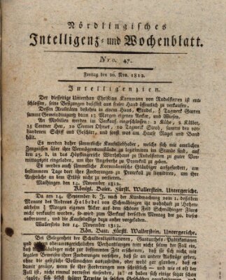 Nördlingisches Intelligenz- und Wochenblatt (Intelligenzblatt der Königlich Bayerischen Stadt Nördlingen) Freitag 20. November 1812