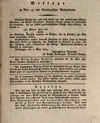 Nördlingisches Intelligenz- und Wochenblatt (Intelligenzblatt der Königlich Bayerischen Stadt Nördlingen) Freitag 7. Mai 1813