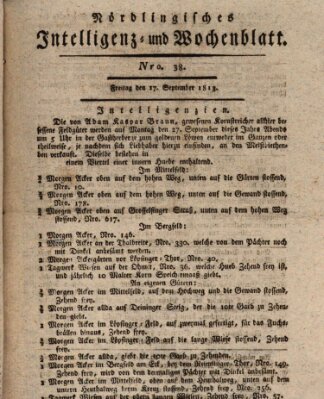 Nördlingisches Intelligenz- und Wochenblatt (Intelligenzblatt der Königlich Bayerischen Stadt Nördlingen) Freitag 17. September 1813