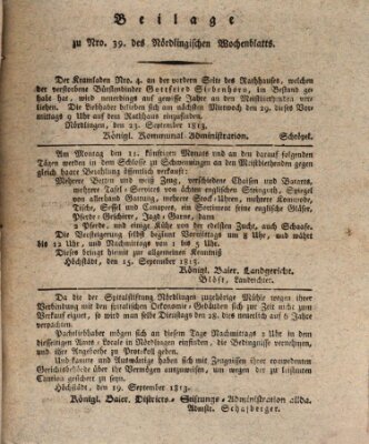 Nördlingisches Intelligenz- und Wochenblatt (Intelligenzblatt der Königlich Bayerischen Stadt Nördlingen) Freitag 24. September 1813