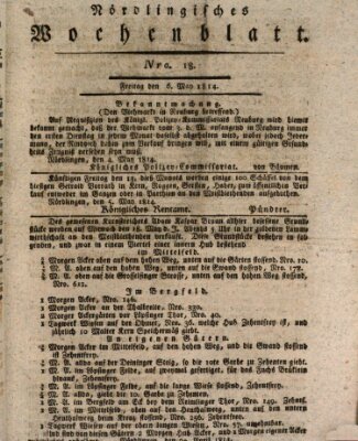 Nördlingisches Intelligenz- und Wochenblatt (Intelligenzblatt der Königlich Bayerischen Stadt Nördlingen) Freitag 6. Mai 1814