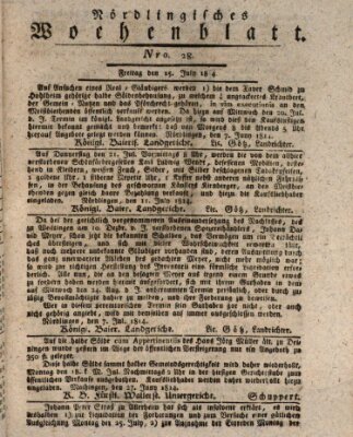 Nördlingisches Intelligenz- und Wochenblatt (Intelligenzblatt der Königlich Bayerischen Stadt Nördlingen) Freitag 15. Juli 1814