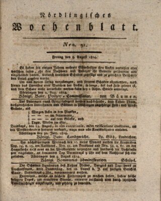 Nördlingisches Intelligenz- und Wochenblatt (Intelligenzblatt der Königlich Bayerischen Stadt Nördlingen) Freitag 5. August 1814