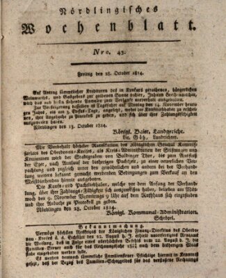 Nördlingisches Intelligenz- und Wochenblatt (Intelligenzblatt der Königlich Bayerischen Stadt Nördlingen) Freitag 28. Oktober 1814