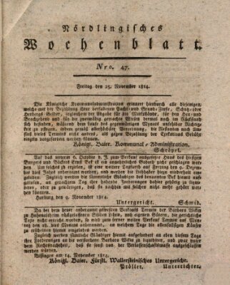 Nördlingisches Intelligenz- und Wochenblatt (Intelligenzblatt der Königlich Bayerischen Stadt Nördlingen) Freitag 25. November 1814