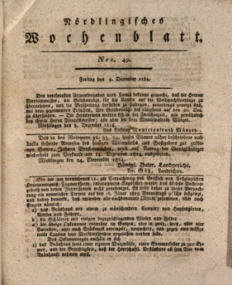 Nördlingisches Intelligenz- und Wochenblatt (Intelligenzblatt der Königlich Bayerischen Stadt Nördlingen) Freitag 9. Dezember 1814