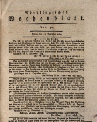 Nördlingisches Intelligenz- und Wochenblatt (Intelligenzblatt der Königlich Bayerischen Stadt Nördlingen) Freitag 16. Dezember 1814