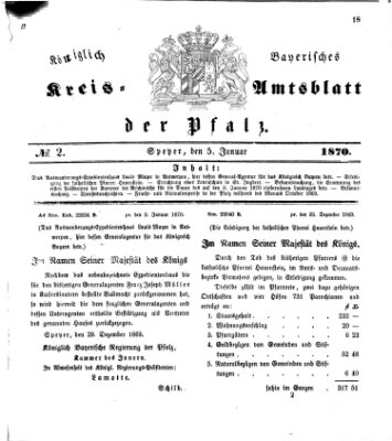 Königlich-bayerisches Kreis-Amtsblatt der Pfalz (Königlich bayerisches Amts- und Intelligenzblatt für die Pfalz) Mittwoch 5. Januar 1870