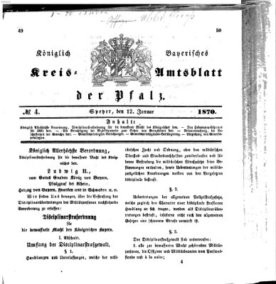 Königlich-bayerisches Kreis-Amtsblatt der Pfalz (Königlich bayerisches Amts- und Intelligenzblatt für die Pfalz) Mittwoch 12. Januar 1870