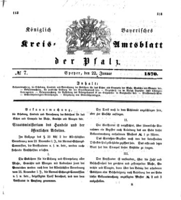 Königlich-bayerisches Kreis-Amtsblatt der Pfalz (Königlich bayerisches Amts- und Intelligenzblatt für die Pfalz) Samstag 22. Januar 1870