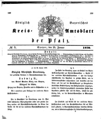 Königlich-bayerisches Kreis-Amtsblatt der Pfalz (Königlich bayerisches Amts- und Intelligenzblatt für die Pfalz) Dienstag 25. Januar 1870