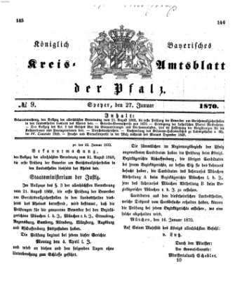 Königlich-bayerisches Kreis-Amtsblatt der Pfalz (Königlich bayerisches Amts- und Intelligenzblatt für die Pfalz) Donnerstag 27. Januar 1870