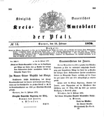 Königlich-bayerisches Kreis-Amtsblatt der Pfalz (Königlich bayerisches Amts- und Intelligenzblatt für die Pfalz) Samstag 19. Februar 1870