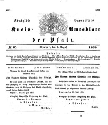 Königlich-bayerisches Kreis-Amtsblatt der Pfalz (Königlich bayerisches Amts- und Intelligenzblatt für die Pfalz) Dienstag 2. August 1870