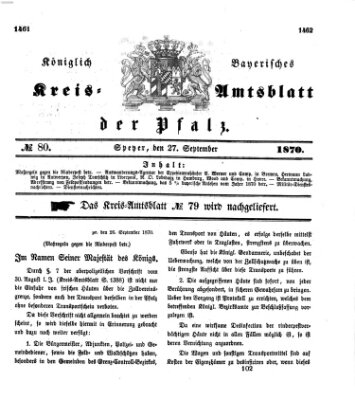 Königlich-bayerisches Kreis-Amtsblatt der Pfalz (Königlich bayerisches Amts- und Intelligenzblatt für die Pfalz) Dienstag 27. September 1870