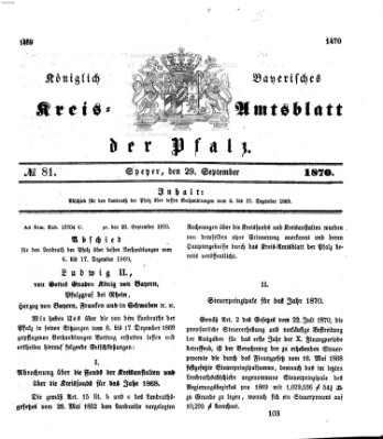 Königlich-bayerisches Kreis-Amtsblatt der Pfalz (Königlich bayerisches Amts- und Intelligenzblatt für die Pfalz) Donnerstag 29. September 1870