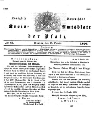 Königlich-bayerisches Kreis-Amtsblatt der Pfalz (Königlich bayerisches Amts- und Intelligenzblatt für die Pfalz) Samstag 15. Oktober 1870