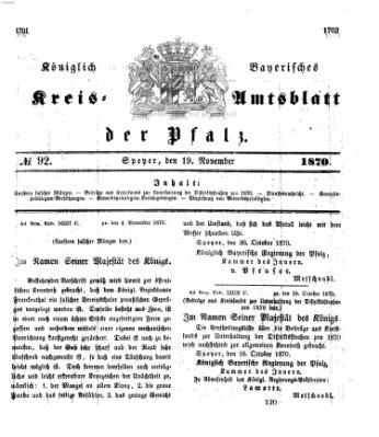 Königlich-bayerisches Kreis-Amtsblatt der Pfalz (Königlich bayerisches Amts- und Intelligenzblatt für die Pfalz) Samstag 19. November 1870