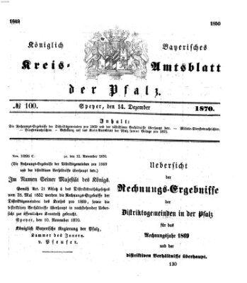 Königlich-bayerisches Kreis-Amtsblatt der Pfalz (Königlich bayerisches Amts- und Intelligenzblatt für die Pfalz) Mittwoch 14. Dezember 1870