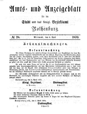 Amts- und Anzeigenblatt für die Stadt und das Königl. Bezirksamt Rothenburg Mittwoch 6. April 1870