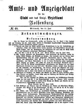 Amts- und Anzeigenblatt für die Stadt und das Königl. Bezirksamt Rothenburg Mittwoch 15. Juni 1870