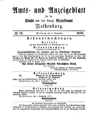 Amts- und Anzeigenblatt für die Stadt und das Königl. Bezirksamt Rothenburg Mittwoch 7. September 1870