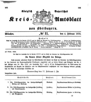 Königlich-bayerisches Kreis-Amtsblatt von Oberbayern (Münchner Intelligenzblatt) Freitag 4. Februar 1870