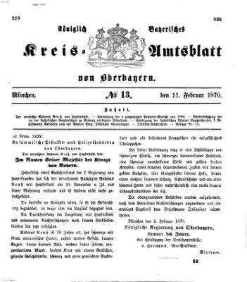 Königlich-bayerisches Kreis-Amtsblatt von Oberbayern (Münchner Intelligenzblatt) Freitag 11. Februar 1870