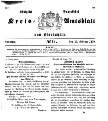 Königlich-bayerisches Kreis-Amtsblatt von Oberbayern (Münchner Intelligenzblatt) Dienstag 15. Februar 1870