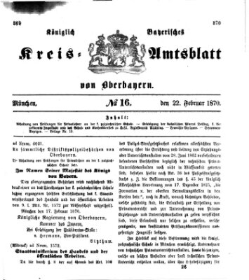 Königlich-bayerisches Kreis-Amtsblatt von Oberbayern (Münchner Intelligenzblatt) Dienstag 22. Februar 1870