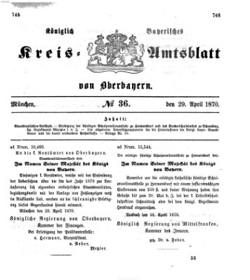 Königlich-bayerisches Kreis-Amtsblatt von Oberbayern (Münchner Intelligenzblatt) Freitag 29. April 1870