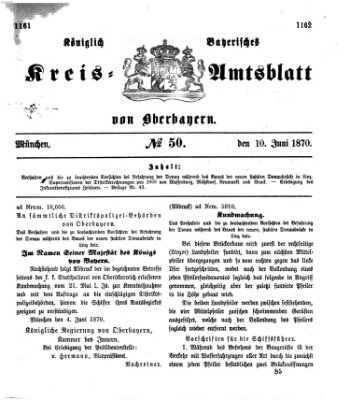 Königlich-bayerisches Kreis-Amtsblatt von Oberbayern (Münchner Intelligenzblatt) Freitag 10. Juni 1870