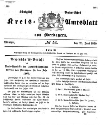 Königlich-bayerisches Kreis-Amtsblatt von Oberbayern (Münchner Intelligenzblatt) Montag 20. Juni 1870