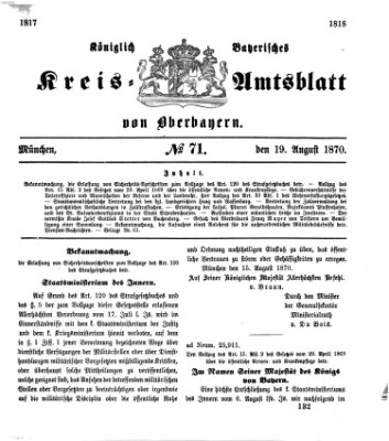 Königlich-bayerisches Kreis-Amtsblatt von Oberbayern (Münchner Intelligenzblatt) Freitag 19. August 1870