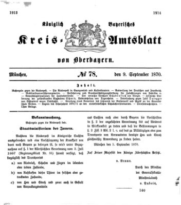 Königlich-bayerisches Kreis-Amtsblatt von Oberbayern (Münchner Intelligenzblatt) Freitag 9. September 1870