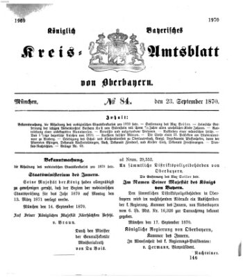 Königlich-bayerisches Kreis-Amtsblatt von Oberbayern (Münchner Intelligenzblatt) Freitag 23. September 1870