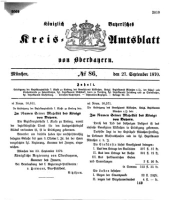 Königlich-bayerisches Kreis-Amtsblatt von Oberbayern (Münchner Intelligenzblatt) Dienstag 27. September 1870