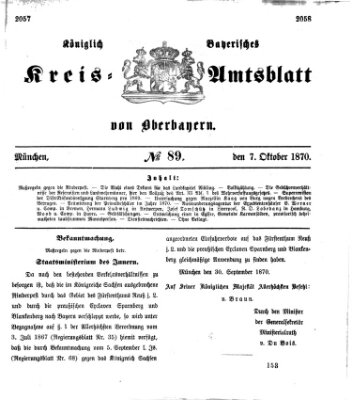 Königlich-bayerisches Kreis-Amtsblatt von Oberbayern (Münchner Intelligenzblatt) Freitag 7. Oktober 1870