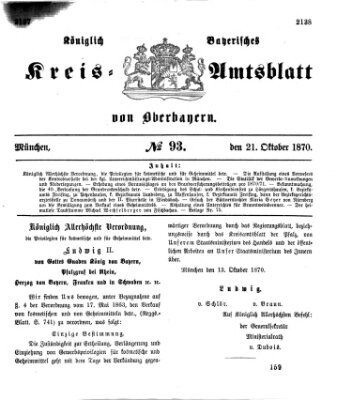 Königlich-bayerisches Kreis-Amtsblatt von Oberbayern (Münchner Intelligenzblatt) Freitag 21. Oktober 1870