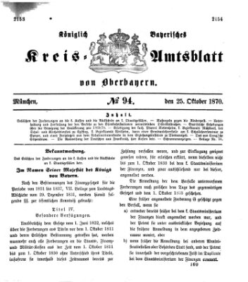 Königlich-bayerisches Kreis-Amtsblatt von Oberbayern (Münchner Intelligenzblatt) Dienstag 25. Oktober 1870