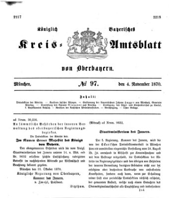 Königlich-bayerisches Kreis-Amtsblatt von Oberbayern (Münchner Intelligenzblatt) Freitag 4. November 1870