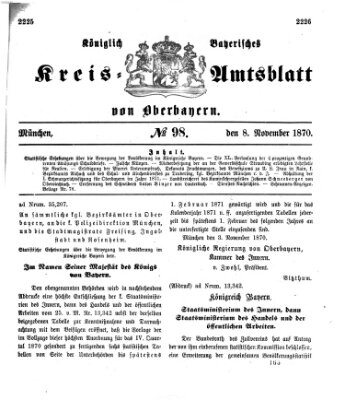 Königlich-bayerisches Kreis-Amtsblatt von Oberbayern (Münchner Intelligenzblatt) Dienstag 8. November 1870