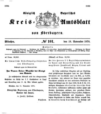 Königlich-bayerisches Kreis-Amtsblatt von Oberbayern (Münchner Intelligenzblatt) Freitag 18. November 1870