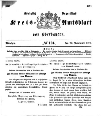 Königlich-bayerisches Kreis-Amtsblatt von Oberbayern (Münchner Intelligenzblatt) Dienstag 29. November 1870