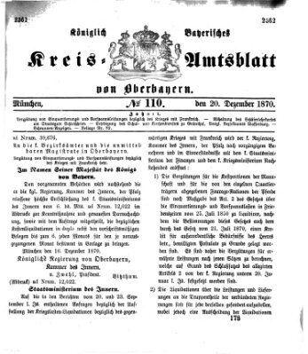 Königlich-bayerisches Kreis-Amtsblatt von Oberbayern (Münchner Intelligenzblatt) Dienstag 20. Dezember 1870