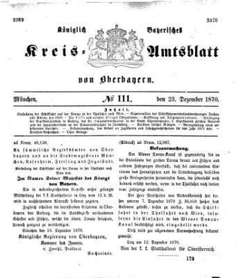 Königlich-bayerisches Kreis-Amtsblatt von Oberbayern (Münchner Intelligenzblatt) Freitag 23. Dezember 1870