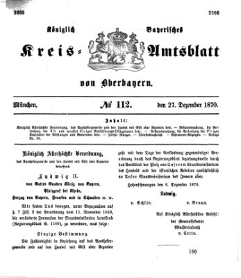 Königlich-bayerisches Kreis-Amtsblatt von Oberbayern (Münchner Intelligenzblatt) Dienstag 27. Dezember 1870