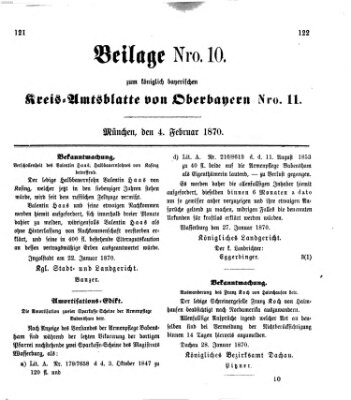 Königlich-bayerisches Kreis-Amtsblatt von Oberbayern (Münchner Intelligenzblatt) Freitag 4. Februar 1870